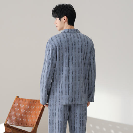 芬腾男士男生睡衣纯棉长袖套装秋季新款时尚休闲简约全棉家居服 商品图3