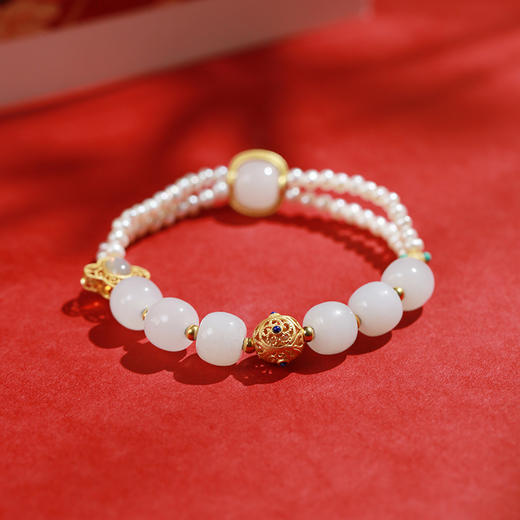 【宫里手串】琉璃雪和田玉羊脂白玉手串 晴山蓝青金石手串 商品图3