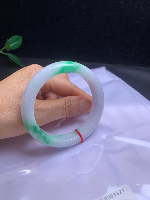 612618，58.5飘阳绿正圈手镯。白底青 干净白底 二处带阳绿色，底妆干净 商品图5