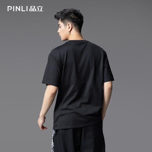 PINLI品立2025夏季新款男士字母烫钻印花圆领短袖T恤BG252111038 商品图2