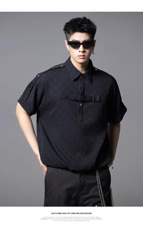 PINLI品立夏季新款肌理感翻领短袖T恤潮牌复古宽松休闲男上衣B252111031