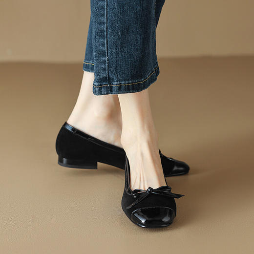 丁摩 羊皮大码女鞋真皮新款春季方头单鞋女平底鞋船鞋瓢鞋5ZF-4072 商品图2