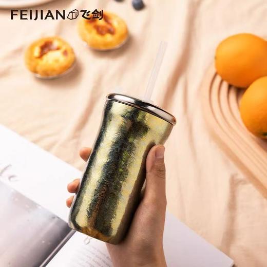 飞剑/380IL悦动钛晶双饮杯/纯钛咖啡杯保鲜抑菌纯钛水杯子情侣吸管 商品图3