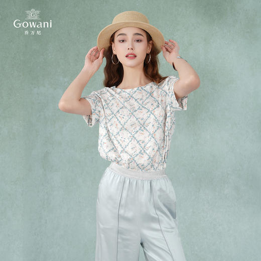 乔万尼夏季新品真丝清新亮丽宽松印花桑蚕丝上衣EI2C796 商品图2