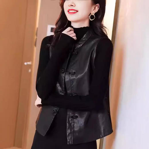 丁摩 新国风盘扣女马甲女真皮绵羊皮复古显瘦内坎肩立领女士马甲外套5ZF-4075 商品图1