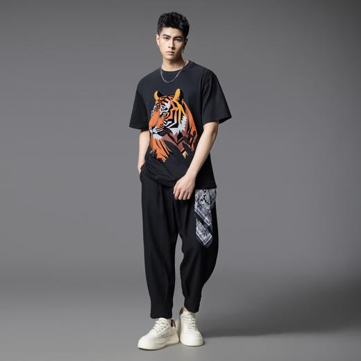 PINLI品立2025夏季新款老虎印花短袖T恤男潮牌休闲圆领体恤衫上衣BG252111017 商品图2