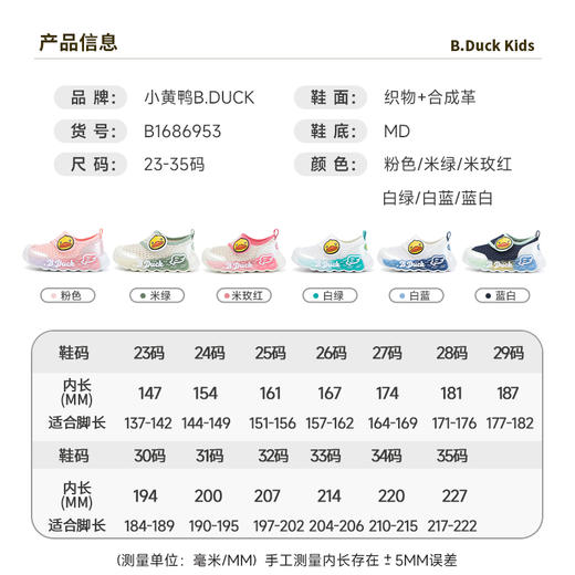 B.Duck小黄鸭童鞋夏季儿童运动鞋23-35 B1686953 商品图6