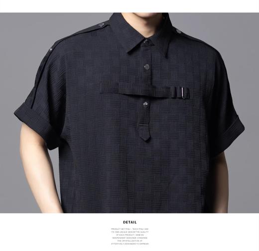 PINLI品立夏季新款肌理感翻领短袖T恤潮牌复古宽松休闲男上衣B252111031 商品图6