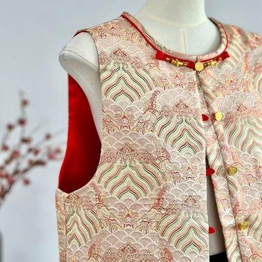 丁摩 新款织锦提花复古高端国潮上衣中式盘扣马甲女上衣马甲5ZF-022 商品图2