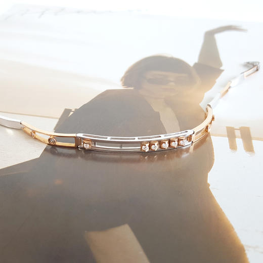 【天然正品】AU750双色金排镶0.153克拉钻石手链女士现售价：5380！240325NJS40 商品图2