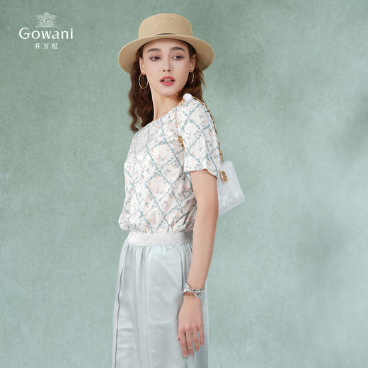 乔万尼夏季新品真丝清新亮丽宽松印花桑蚕丝上衣EI2C796 商品图3