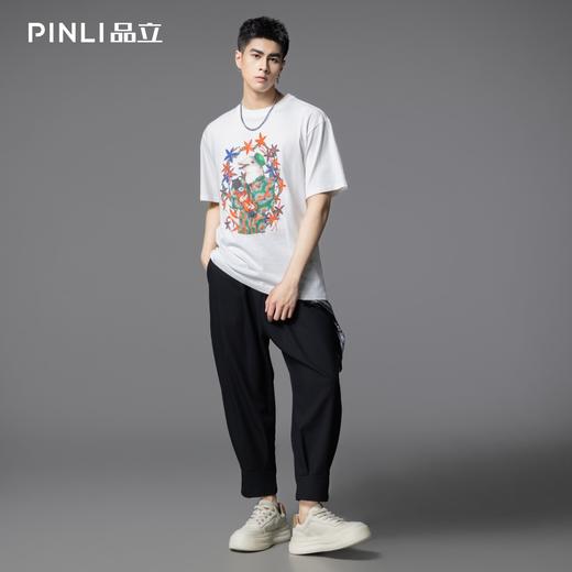 PINLI品立2025夏季新款圆领动物印花烫钻短袖T恤男士体恤衫上衣潮BG252111039 商品图1