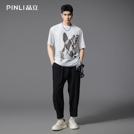 PINLI品立2025夏季新款小狗印花短袖T恤男潮牌休闲圆领体恤衫上衣BG252111018 商品图1