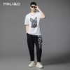 PINLI品立2025夏季新款狗狗印花烫钻短袖T恤男休闲圆领体恤衫上衣BG252111028 商品缩略图1