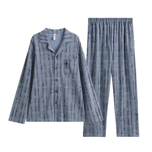 芬腾男士男生睡衣纯棉长袖套装秋季新款时尚休闲简约全棉家居服 商品图4