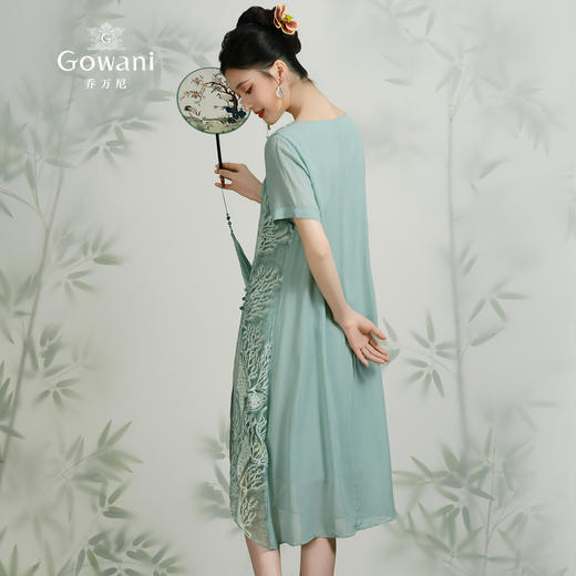 乔万尼真丝桑蚕丝连衣裙女夏装宽松气质开叉绣花真丝裙子EN2E628 商品图4