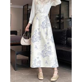 丁摩 高级感中式半身裙女春季新款垂坠感提花a字中长裙开叉包臀裙5ZF-88061