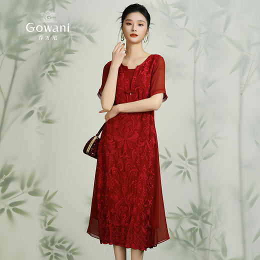 乔万尼夏红装礼服裙优雅真丝连衣裙桑蚕丝中长款EN2E565 商品图3