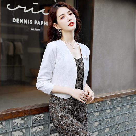 丁摩 蕾丝小披肩短外套女春秋装新款百搭西装坎肩配旗袍裙子外搭开衫5ZF-201 商品图9