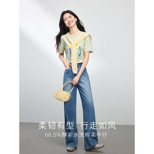 【专属特价】熙世界复古直筒牛仔裤女春夏薄款2025新款宽松显瘦窄版阔腿长裤子 商品图1