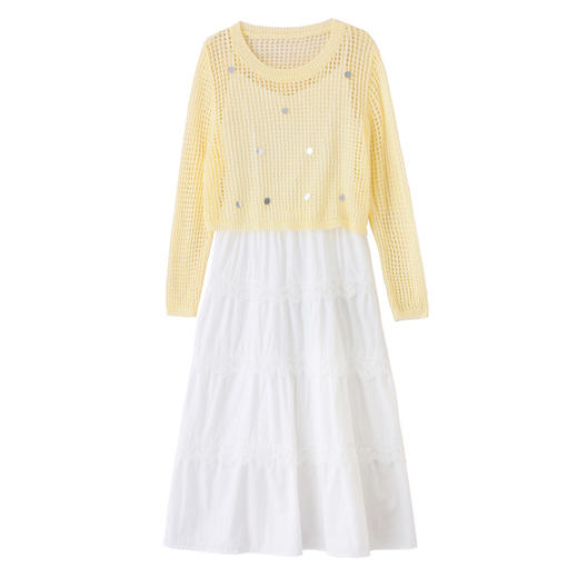 白色吊带连衣裙2025春夏新款韩系独特漂亮超火减龄黄色度假套装裙YF2563 商品图4