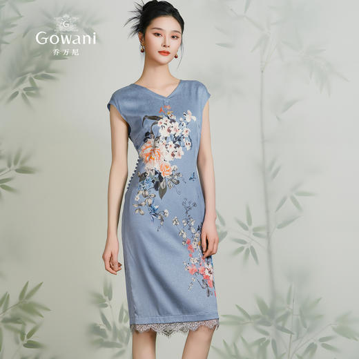 乔万尼桑蚕丝连衣裙女夏气质淡雅修身旗袍中长款真丝裙子EN2E516 商品图3