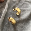 丁摩 S925银针法式简约半圆C形耳钉菱格纹耳环气质女耳饰5ZF-1728 商品缩略图0
