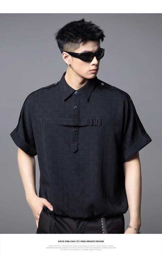 PINLI品立夏季新款肌理感翻领短袖T恤潮牌复古宽松休闲男上衣B252111031 商品图3