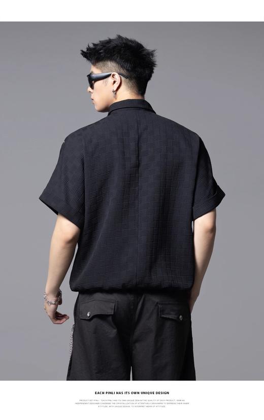 PINLI品立夏季新款肌理感翻领短袖T恤潮牌复古宽松休闲男上衣B252111031 商品图5