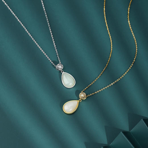 丁摩 新中式万福水滴项链女S925纯银天然和田玉吊坠小众简约高级锁骨链5ZF-5400 商品图1