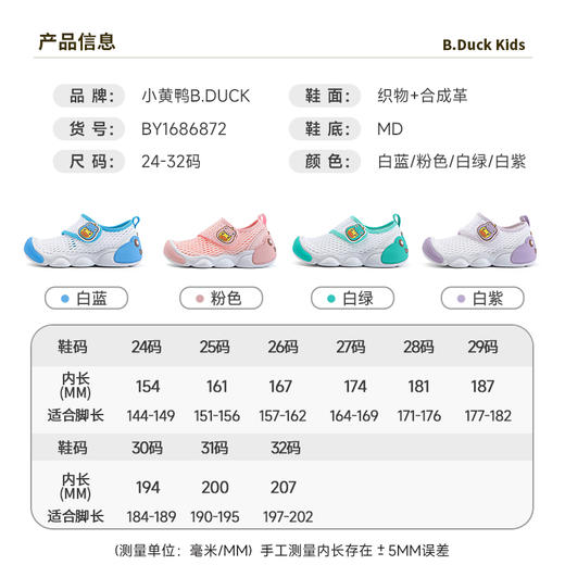 B.Duck小黄鸭童鞋夏季儿童运动鞋24-32 BY1686872 商品图4