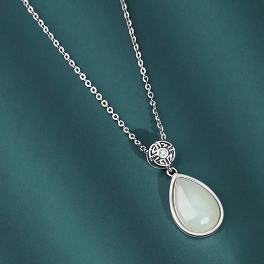 丁摩 新中式万福水滴项链女S925纯银天然和田玉吊坠小众简约高级锁骨链5ZF-5400 商品图6