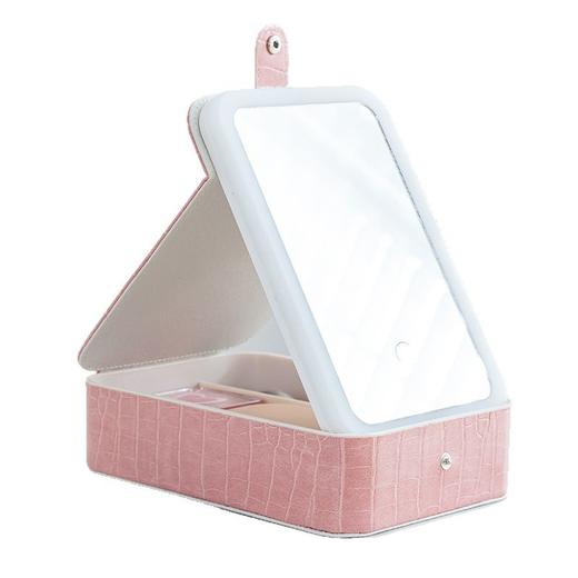 LED灯化妆盒防水皮革化妆镜收纳包旅行分区首饰盒折叠便携收纳盒 商品图4