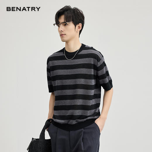 贝纳川竹节麻条纹短袖T恤ECF127002 商品图1
