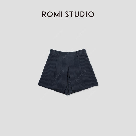 ROMI STUDIO【高品质】简约百搭轻奢A字藏蓝色条纹高腰裤裙K2631 商品图5
