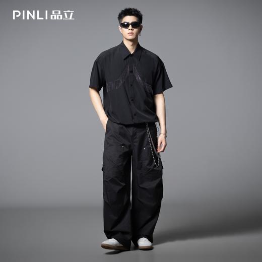 PINLI品立2025夏季新款流苏设计感短袖衬衫男士宽松休闲上衣潮牌B252113040 商品图1