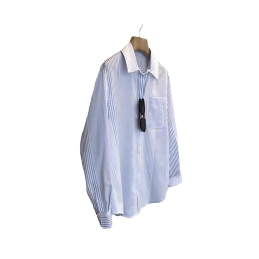 丁摩 所见即所得 篙级感简约条纹长袖翻领衬衫上衣女5ZF-1020 商品图1