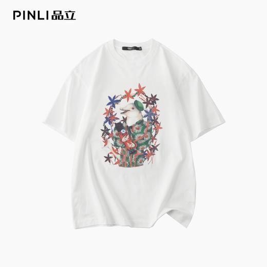 PINLI品立2025夏季新款圆领动物印花烫钻短袖T恤男士体恤衫上衣潮BG252111039 商品图3