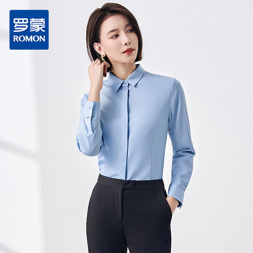 【含莫代尔】罗蒙女士长袖暗门襟防走光衬衫商务通勤简约百搭女上装 商品图0