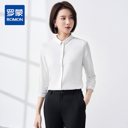 【含莫代尔 】罗蒙女士七分袖暗门襟衬衫纯色百搭商务面试职业衬衣女 商品图0