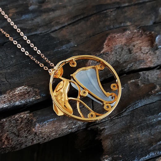 【天然正品】AU750黄金镶天然细腻冰种莲藕造型（八方来财）翡翠吊坠项链23.8*23.6*9.5MM（皆取最大值）女士现售价：3180！230325TJ73 商品图7