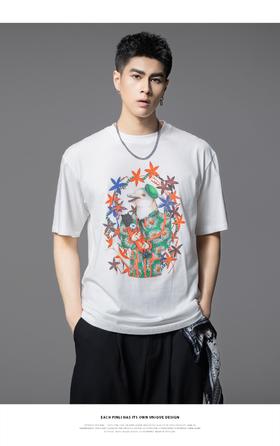 PINLI品立2025夏季新款圆领动物印花烫钻短袖T恤男士体恤衫上衣潮BG252111039