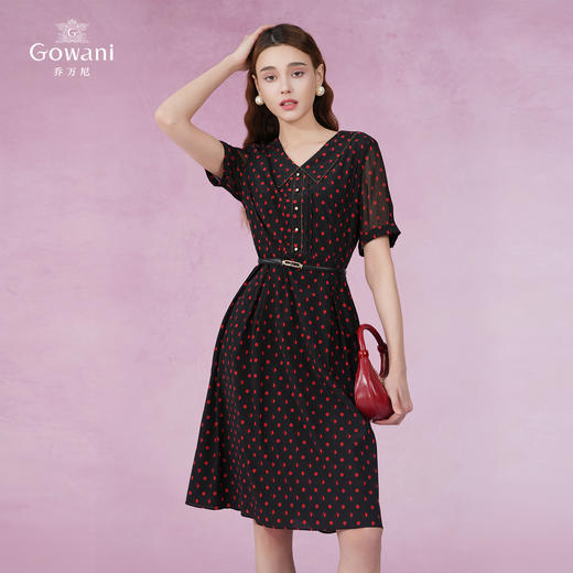 乔万尼真丝桑蚕丝连衣裙新款复古小波点收腰设计EF2E330 商品图3