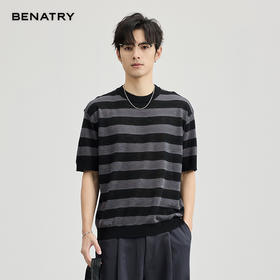 贝纳川竹节麻条纹短袖T恤ECF127002