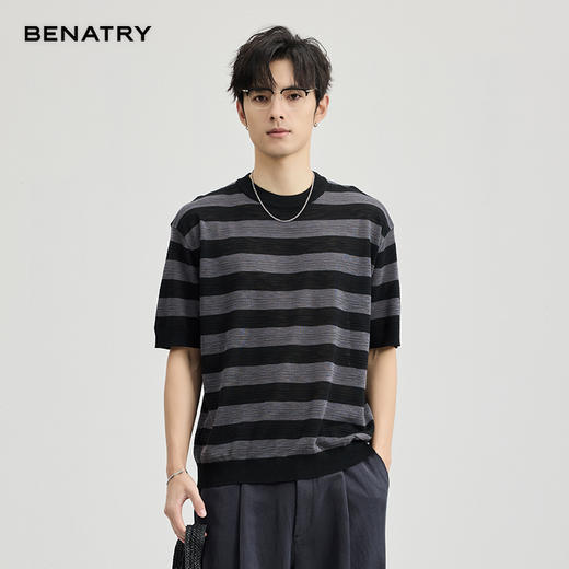 贝纳川竹节麻条纹短袖T恤ECF127002 商品图0