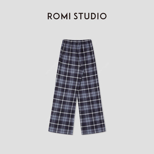 ROMI STUDIO“慵懒随性”纯棉磨毛松紧腰直筒格纹休闲裤RW25SXY0134 商品图1