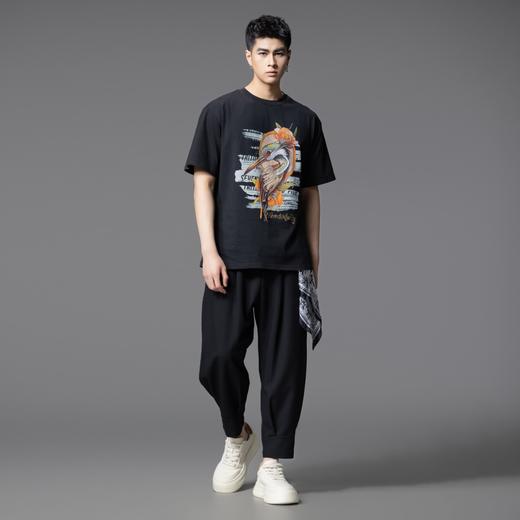 PINLI品立2025夏季新款动物印花烫钻短袖T恤男休闲圆领体恤衫上衣BG252111030 商品图4