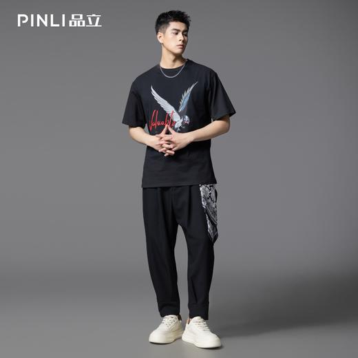 PINLI品立2025夏季新款潮牌动物印花短袖T恤男休闲圆领体恤衫上衣BG252111020 商品图1