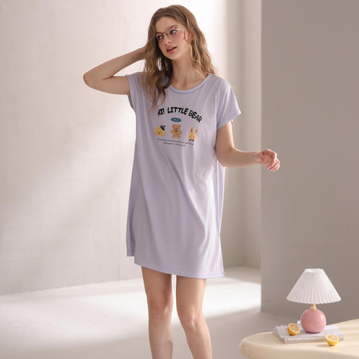 芬腾睡裙女士夏季薄款短袖睡衣短裙女款宽松休闲卡通可爱家居服 商品图2