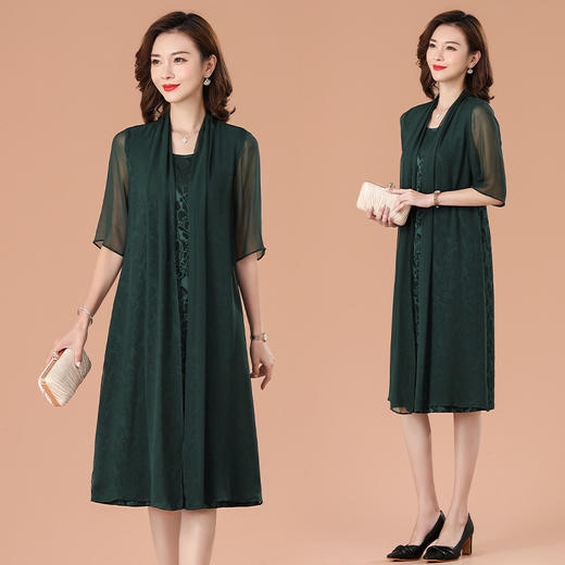 丁摩 真丝假两件连衣裙夏大码桑蚕丝裙女5ZF-2165 商品图1